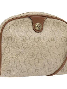 Authentic Christian Dior Honeycomb Canvas Shoulder Bag PVC Beige Gold